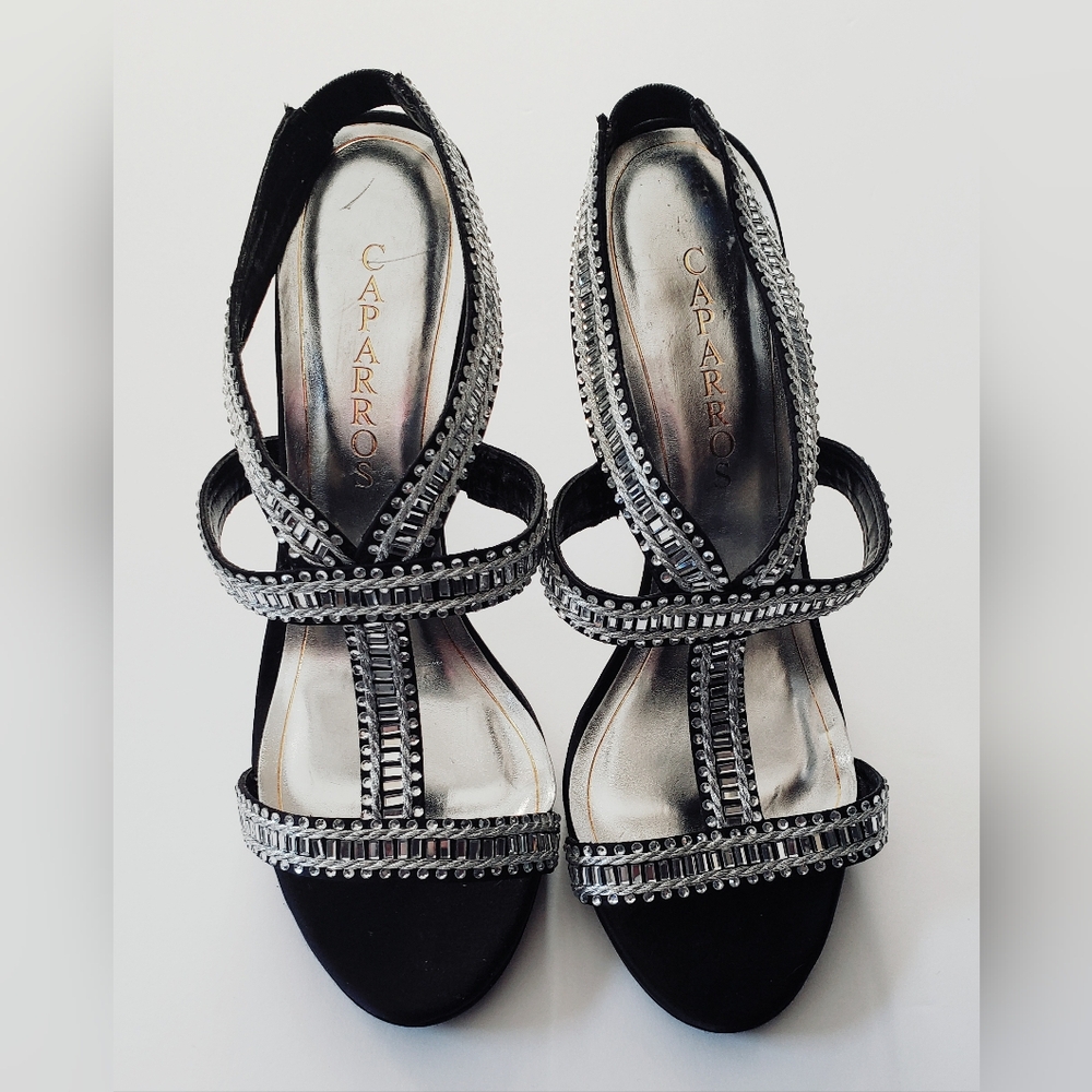 Caparros Givenchy Black and Rhinestone Slingback Heels